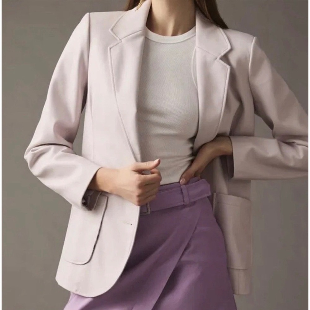 Anthropologie Small Lavender Faux Leather Blazer Academic Modern Vegan Purple